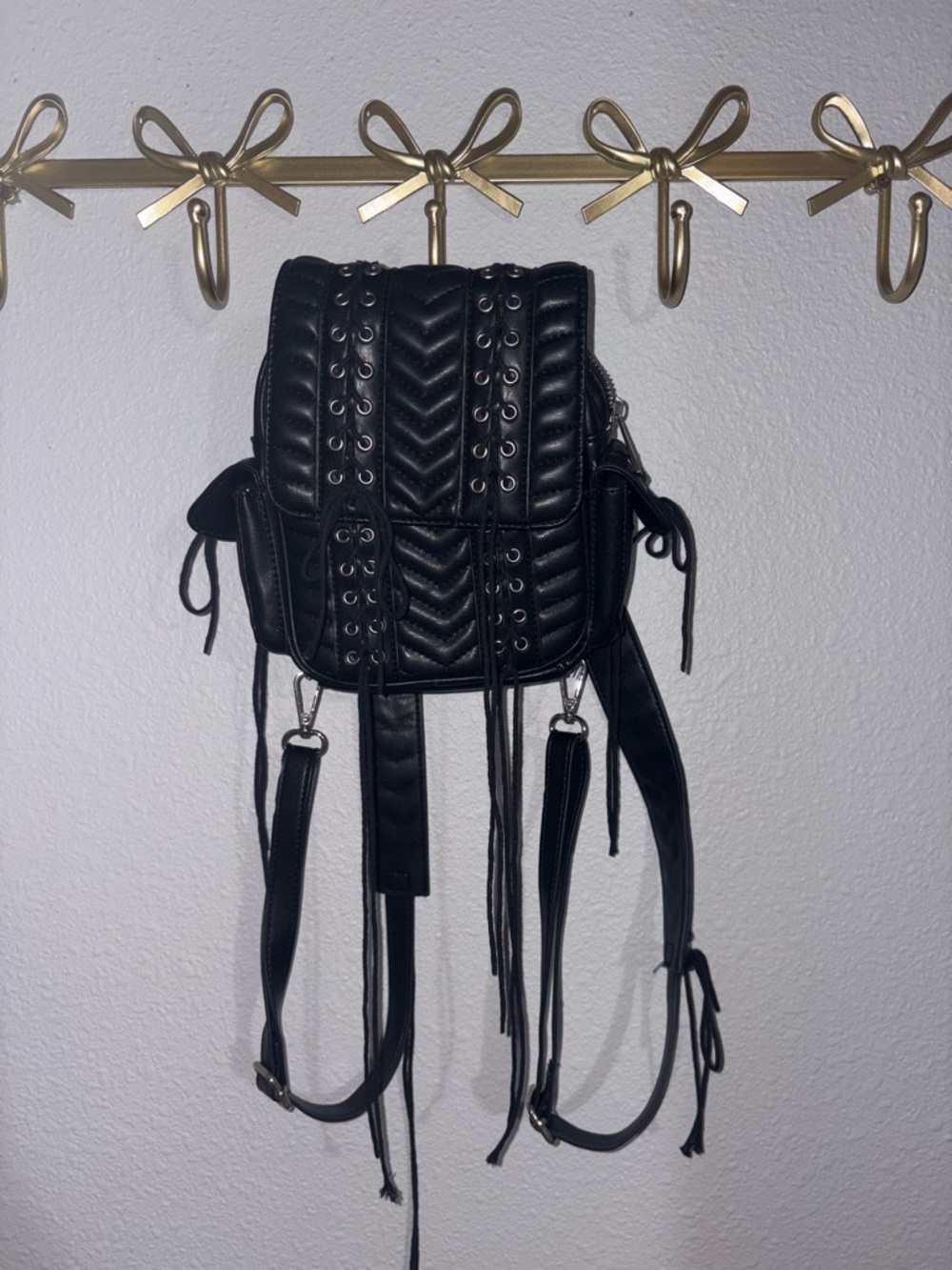 Studded Black Quilted Mini Backpack